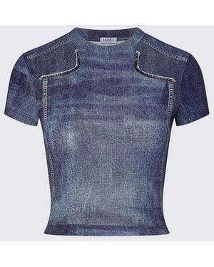 Liu Jo Camiseta Cropped Mujer Efecto Denim - Azul