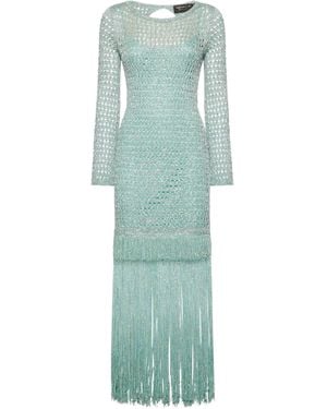 SIMONA CORSELLINI Long Knit Dress With Sequins And Fringes - Green