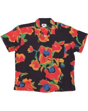 Obey Short Sleeve Shirt Acrylic Flower Woven - Red