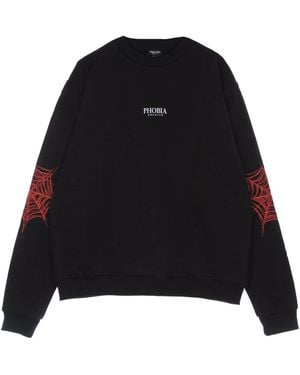 Phobia Sudadera Ligera Con Cuello Redondo Y Estampado De Telarana Roja Para Hombre, Color Negro/Rojo