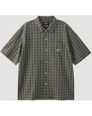 X-Large Geborduurde Plaid S/S Shirt - Grijs