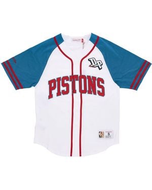 Mitchell & Ness Button Jacket Nba Practice Day Button Front Jersey Hardwood Classics Detpis - Blue