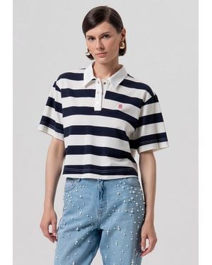 Fracomina Mujer De Poste Rayado Crema-Darkblue - Azul