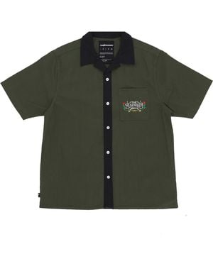 The Hundreds Giles Geweven Herenoverhemd Met Korte Mouwen Militair Groen