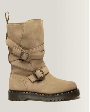 Dr. Martens Anistone Two Strap Suede Biker Boots - Natural