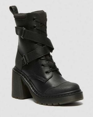 Dr. Martens Chesney Tech Strap Eight Eye Heeled Boots - Black