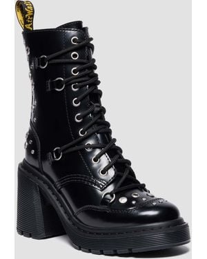 Dr. Martens Chesney Studded Buttero Leather Flare Heel Boots - Black
