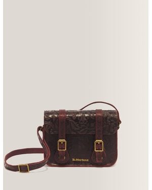 Dr. Martens Crazy Horse Leren Boekentas Met Bloemreliëf (18 Cm) - Bruin
