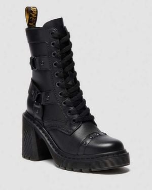 Dr. Martens Chesney Harness Flare Heel Leather Boots - Black