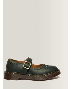 Dr. Martens Mary Jane Flower Crazy Horse Leather Shoes - Green