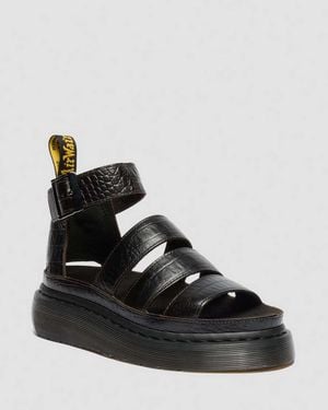 Dr. Martens Clarissa Strap Croc Embossed Leather Quad Sandals - Black