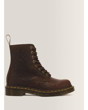 Dr. Martens Cuero botas 1460 pascal deboss floral de 8 ojales de piel crazy horse - Marrón
