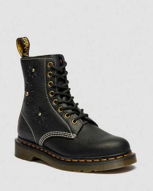Dr. Martens 1460 Pascal Flower Grizzly Leather Boots - Black