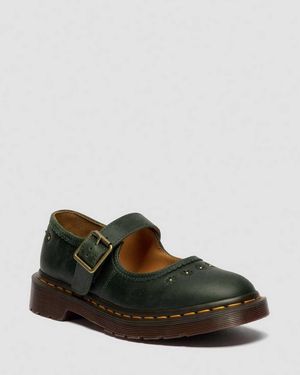 Dr. Martens Mary Jane Flower Crazy Horse Leather Shoes - Green