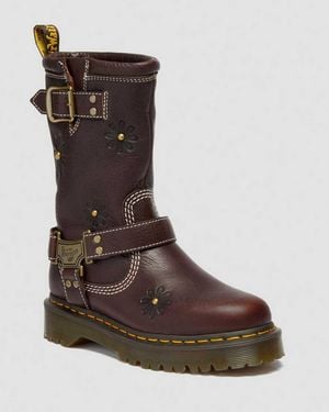 Dr. Martens Anistone Hi Flower Leather Biker Boots - Brown