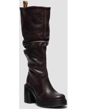 Dr. Martens Kasey Kinsley Leather Knee High Heeled Boots - Black