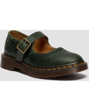 Dr. Martens Mary Jane Flower Crazy Horse Leather Shoes - Green