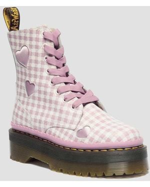 Dr. Martens Jadon Heart Gingham Leather Platform Boots - Pink