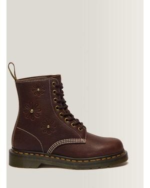 Dr. Martens 1460 Pascal Flower Grizzly Leather Boots - Brown