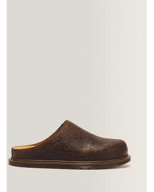 Dr. Martens San Floral Emboss Crazy Horse Leather Mules - Brown