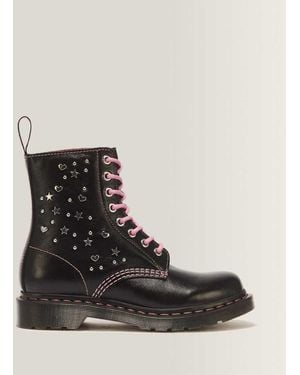Dr. Martens 1460 Pascal Hearts & Stars Milled Gloss Leather Lace Up Boots - Black