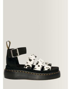 Dr. Martens Clarissa Strap Hair On Leather Quad Sandals - Black