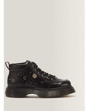 Dr. Martens Buzz Whimsigoth 6 Eye Leather & Velvet Lace Up Boots - Black