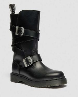 Dr. Martens Anistone Two Strap Leather Biker Boots - Black