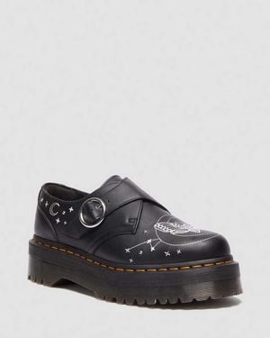 Dr. Martens Monk Celestial Moth Leather Platform Shoes - Black