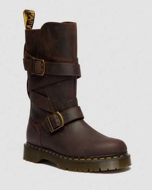 Dr. Martens Anistone Two Strap Crazy Horse Leather Biker Boots - Brown