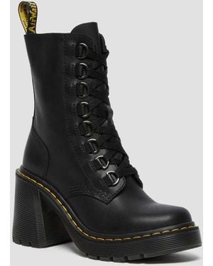 Dr. Martens Chesney Leather Flared Heel Lace Up Boots - Black