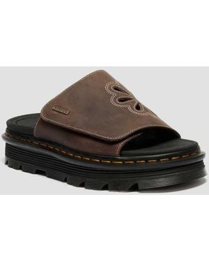 Dr. Martens Zebzag Flower Crazy Horse Leather Slides - Brown