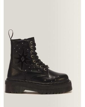 Dr. Martens Jadon Whimsigoth 8 Eye Leather & Velvet Lace Up Platform Boots - Black