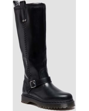 Dr. Martens Anistone Knee High Orleans Leather Biker Boots - Black