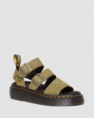 Dr. Martens Gryphon Tumbled Nubuck Leather Platform Sandals - Green