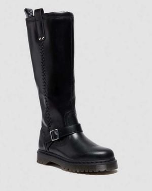 Dr. Martens Anistone Knee High Orleans Leather Biker Boots - Black