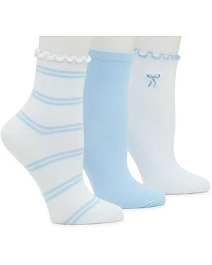 Steve Madden Bow Embroidery Ankle Socks 3 Pack - Blue