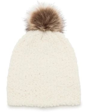 FireSide Popcorn Pom Beanie - White