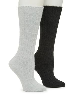 Steve Madden Fuzzy Slouch Crew Socks 2 Pack - Black