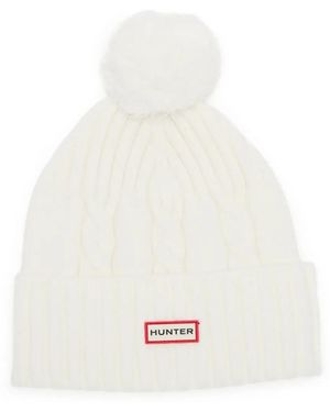HUNTER Cable Knit Pom Beanie - White