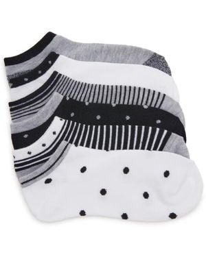 Mix No 6 Dot Stripe No Show Socks 6 Pack - White