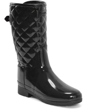HUNTER Adjustable Quilted Refined Slim Fit Short Rain Boot - Black