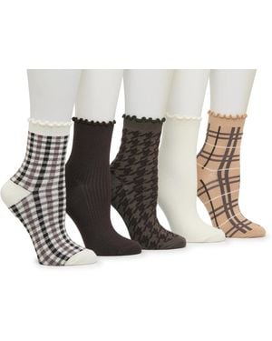 Kelly & Katie Houndstooth & Plaid Ankle Socks 5 Pack - Black