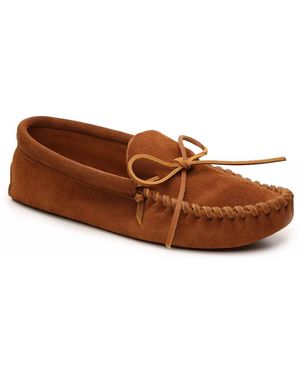Minnetonka Leather Laced Softsole Slipper - Brown