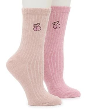 Lemon Embroidered Crew Socks 2 Pack - Black