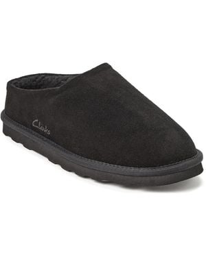 Clarks Suede Clog Slipper - Black