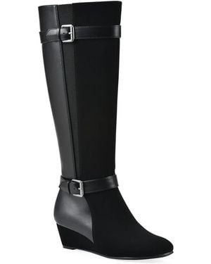 White Mountain Cheers Tall Shaft Wide Calf Wedge Boot - Black