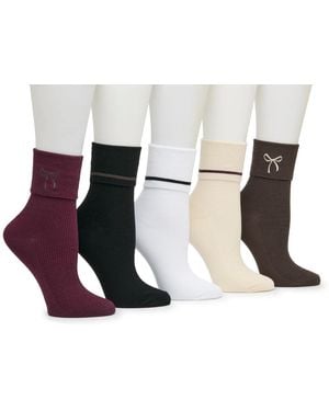 Kelly & Katie Embroidered Bow Ankle Socks 5 Pack - White