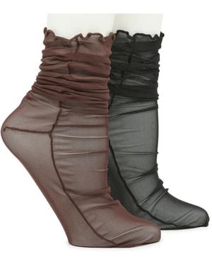 Steve Madden Mesh Lettuce Crew Socks 2 Pack - Black