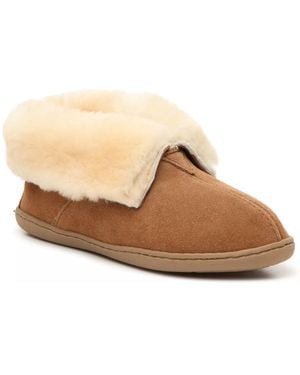 Minnetonka Wide Width Sheepskin Bootie Slipper - Brown